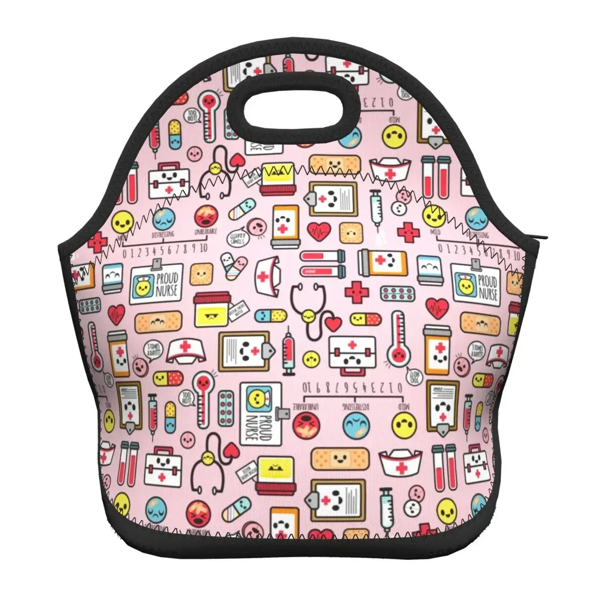 Nurse Pattern With Bear Neoprene Insulated Lunch Bag for Women Health Care Nursing Cooler Thermal Lunch Box Office Picnic Travel