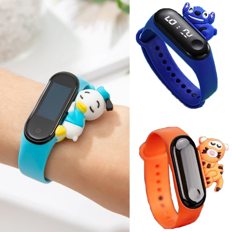 Disney Anime Minnie Mouse Watch Kawaii Minnie Stitch Sport Bracelet LED M3 Watch Replacement Strap Children Gifts