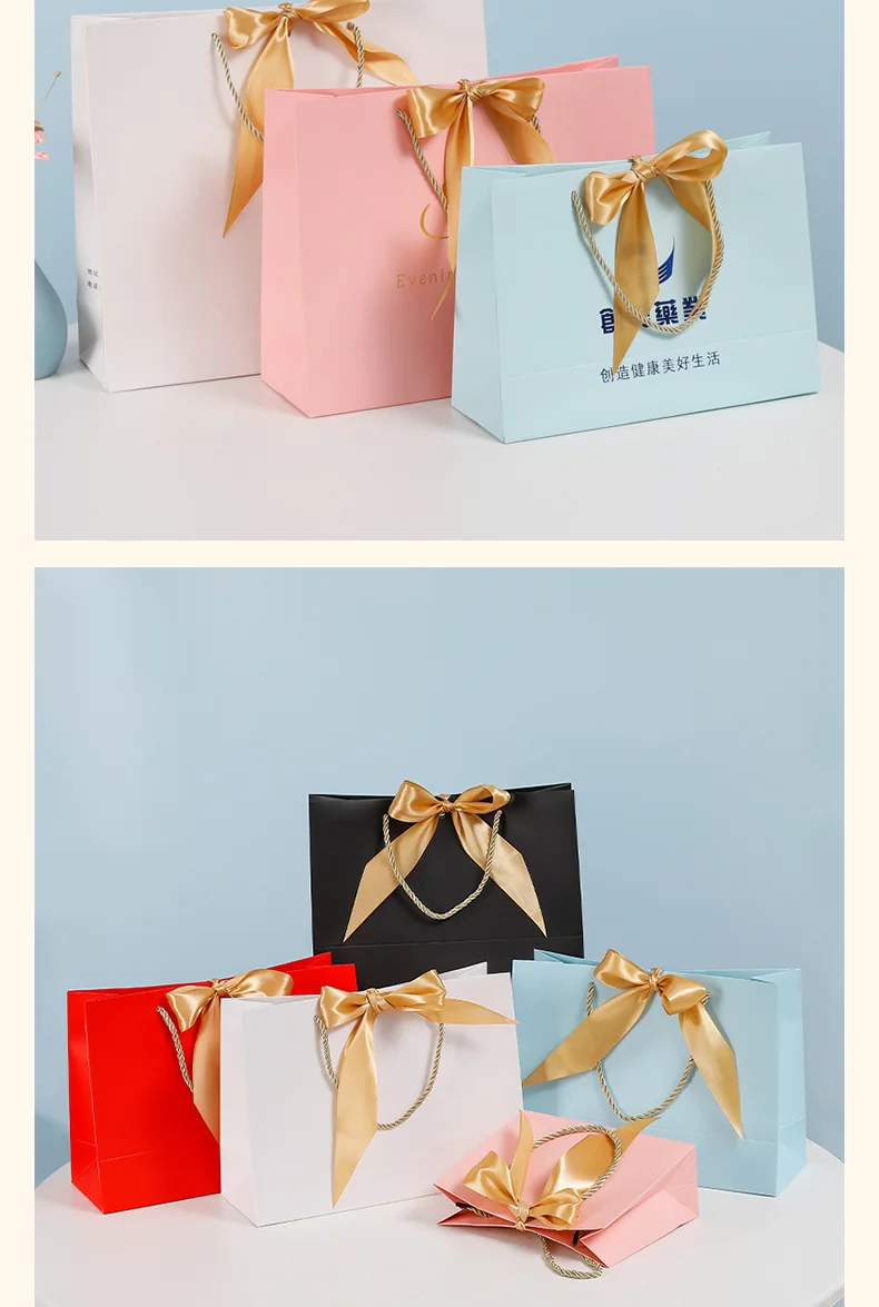 10 Stück Geschenktüten mit Schleife, Handtaschen aus Papier, Kleidungsverpackungstüten, Großhandel für Kosmetik-Einkaufstaschen, anpassbar mit gedrucktem Logo – Detail 5