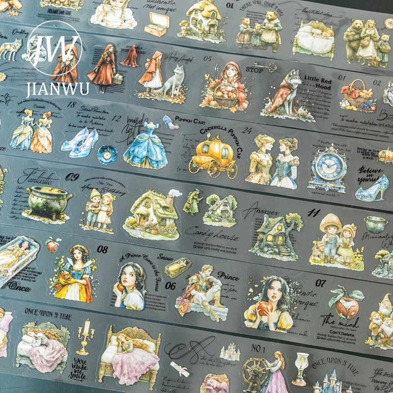 JIANWU 50mm*200cm Dark Fairy Tale Series Vintage Character Landscape Material Collage PET Tape Creative DIY Journal Stationery