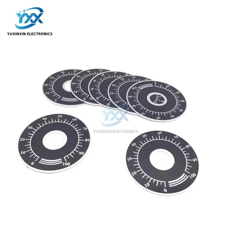 WTH118 WX112 숫자 표시기 디스크와 호환되는 전위차계 손잡이용 5PCS 0-100 원형 다이얼 스케일 플레이트