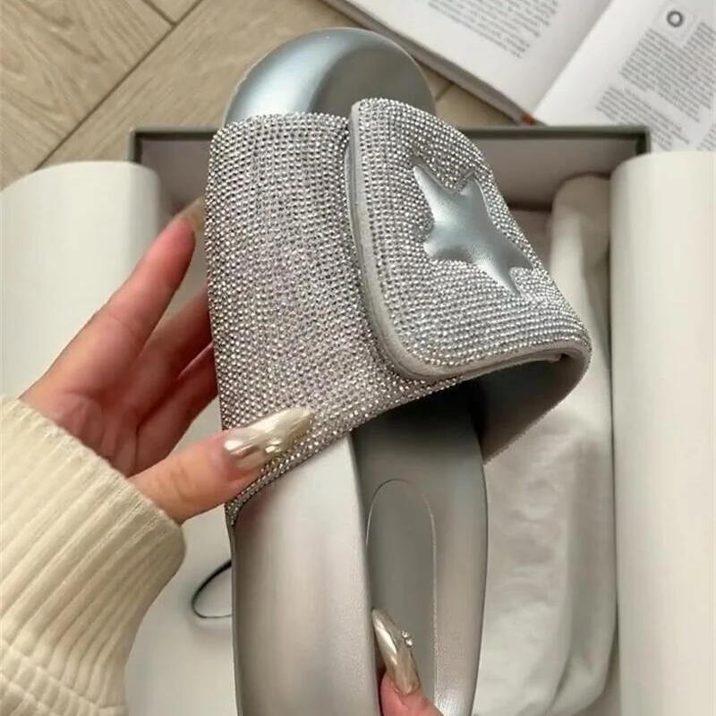 Sandalias con diamantes de imitación brillantes para mujer, zapatillas de alta calidad con plataforma, zapatos informales a la moda, 2024