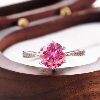 1/2/3 Carat Pink Moissanite Ring Charm Lady Pass Diamond Test Setting 925 Silver Wedding Party Band for Women Gifts