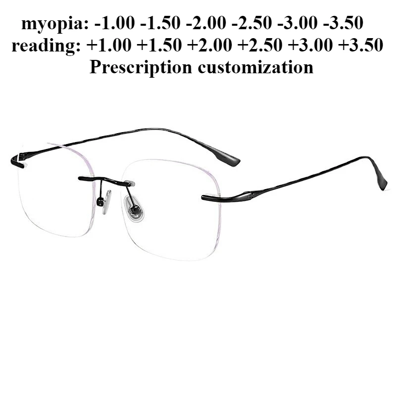 

50mm Frameless Glasses Frame Women Anti-Blue Light Myopia Plain Mirror Anti-Blue Light Reading Glasses Reading Glasses