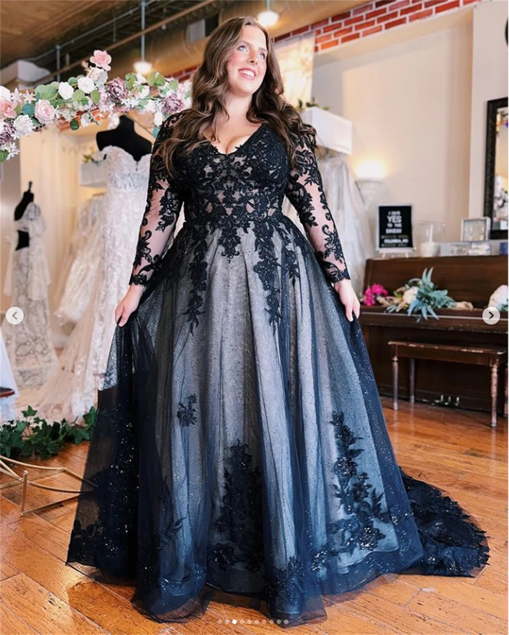 Cathy Luxury V-neck Plus Size Prom Dress 2024 Lace Tulle Fabric Long Sleeves Strao vestidos de fiesta Long Tail فساتين السهرة