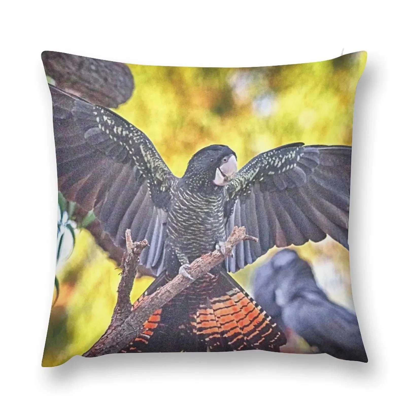 The happiest redtail black cockatoo on earth. Throw Pillow Elastic Cover For Sofa Cushions Pillow Case pillow