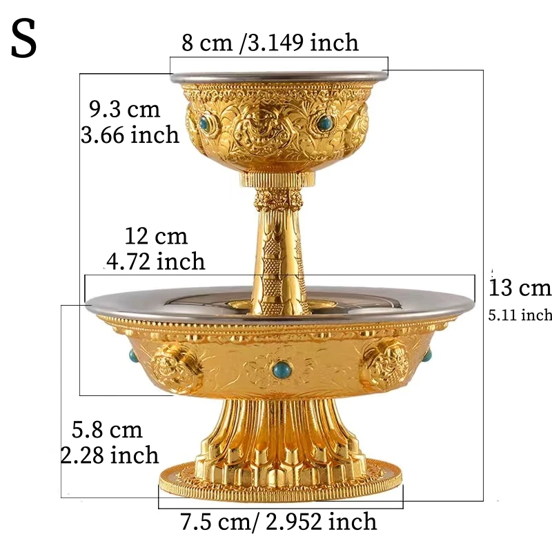 Tibetan Buddhist Protection Dharma Cup，Layer Two, Engraved Tantric Alloy Handicraft ,Buddhism Plate Altar Desktop Decorative