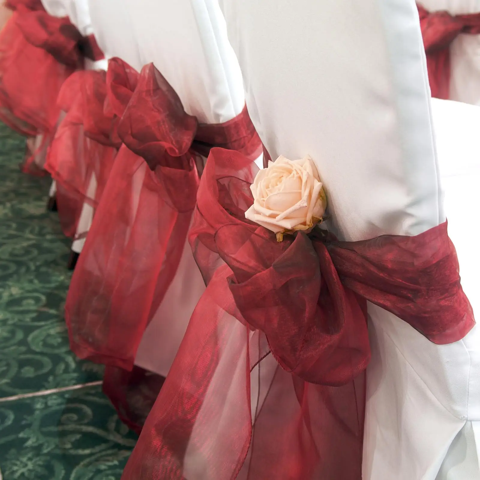 50/100PCS 17x275cm Burgundy organza Wedding Chair Sashes Party Arrangement Chair Covers Cotton Anti-slip Bow Luxury Decoration