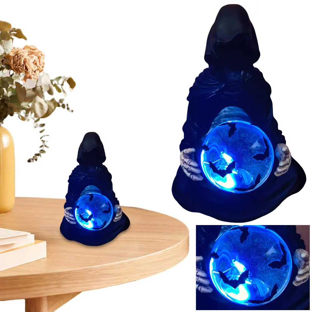 Kryształowa Kula Śmierci, Statuetka Żniwiarza na Halloween z Latającymi Nietoperzami, Gotycka Figurka Żniwiarza, Dekoracja Halloween