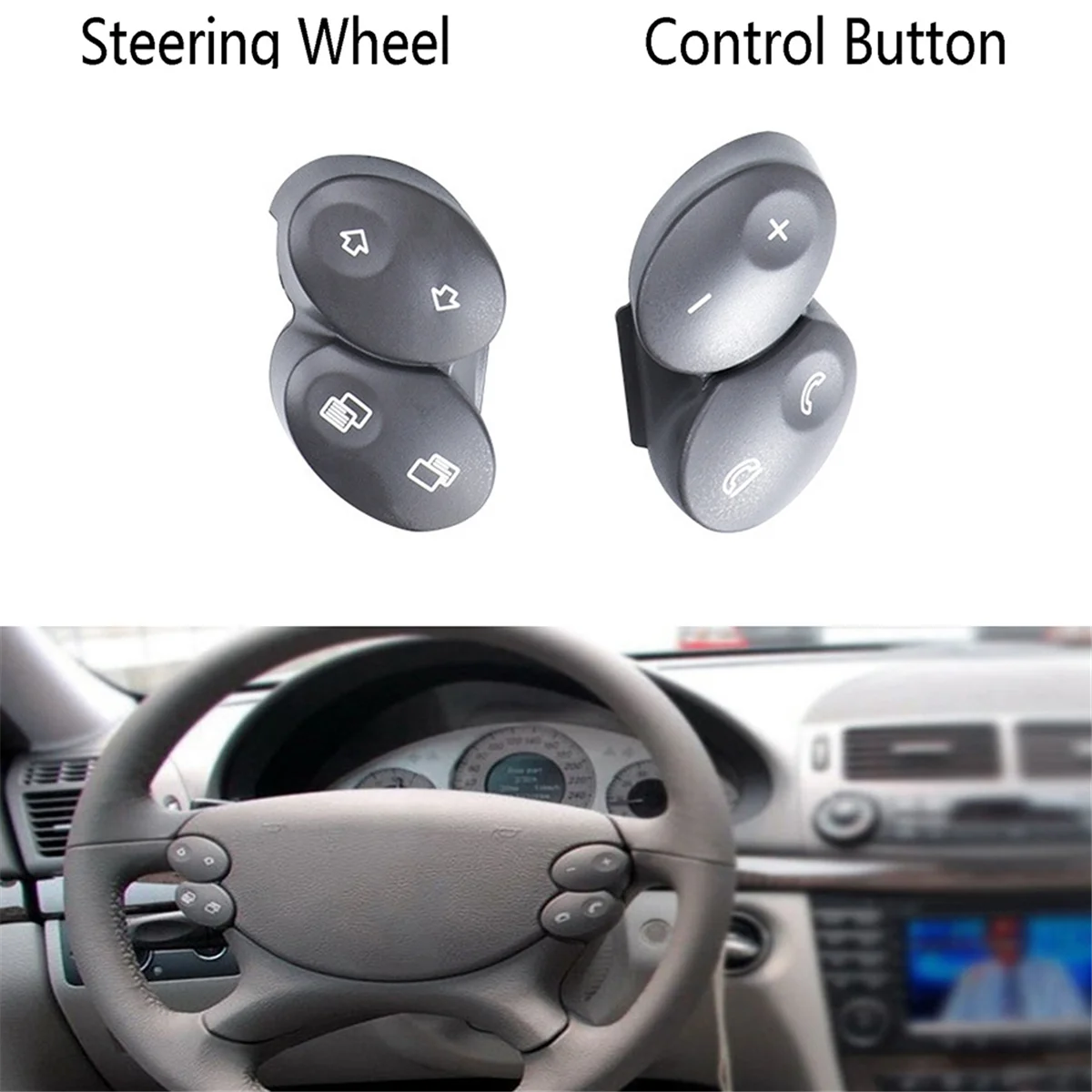 Car Steering Wheel Switch Control Button Trim Cover for Mercedes Benz W218 Cls Class W211 E Class 2006-2008 Dark Gray