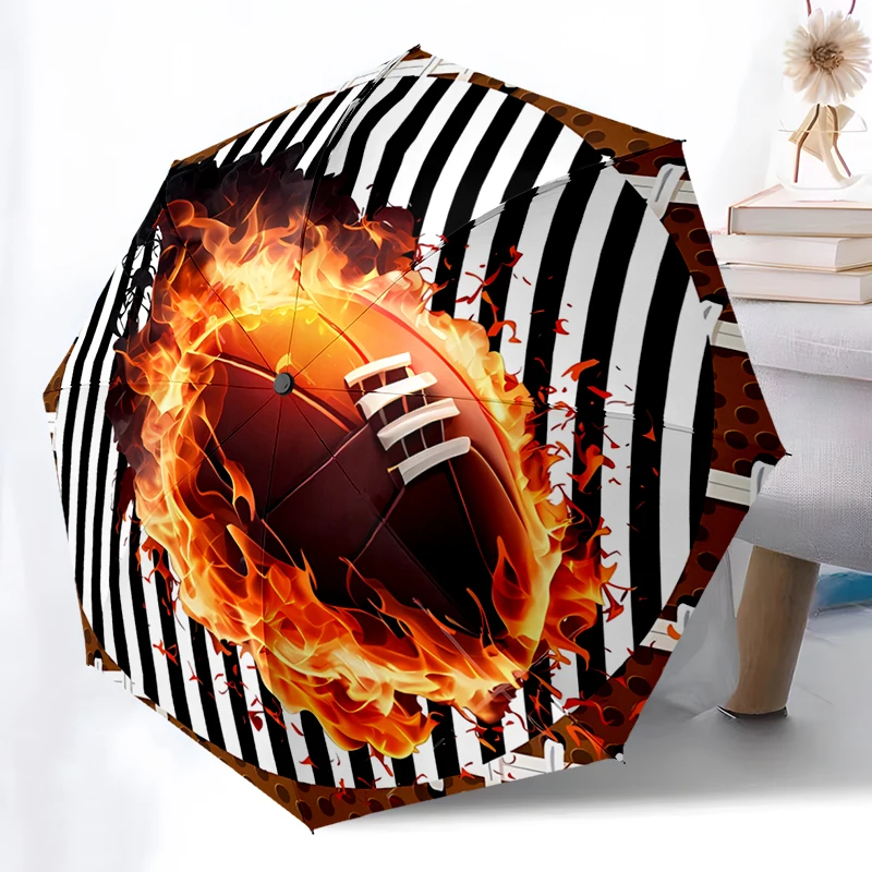 Football Theme Design Folding Umbrella - Fashionable Auto-Open Design 8 Iron Ribs Plastic Handle Foldable Sunshade，Perfect Gifts