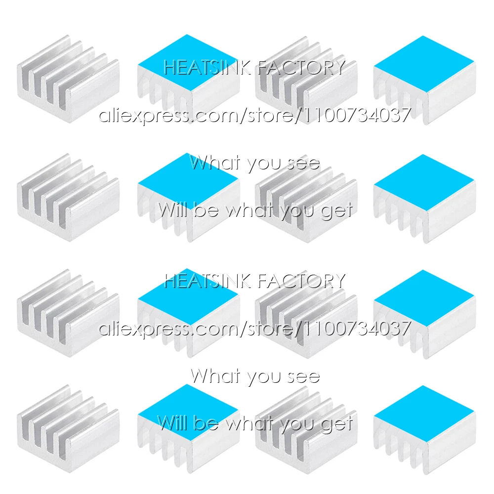 Dissipador de calor fábrica 50 peças de alumínio 8.8x8.8x5mm chip radiador cooler com fita adesiva dupla face térmica para ic, impressora 3d a4988