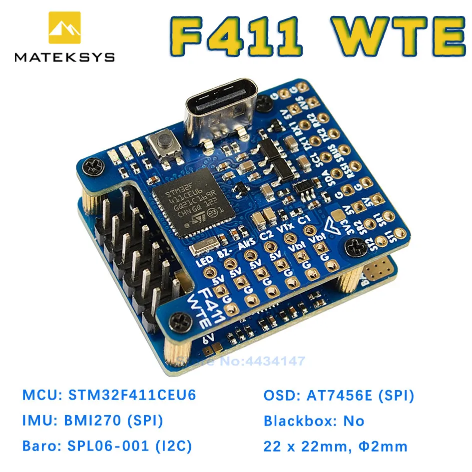 

Контроллер полета Matek Mateksys F411-WTE STM32F411CEU6, встроенный BEC, выход 5 В, 2-6S ESC 90A, датчик тока для FPV RC Fixed Wing