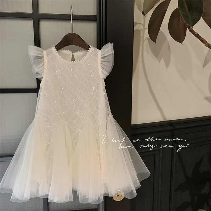 Sequin dresses for girls Summer Children Princess Dresses for little girls Fancy sleeved puffy tulle dresses for babies