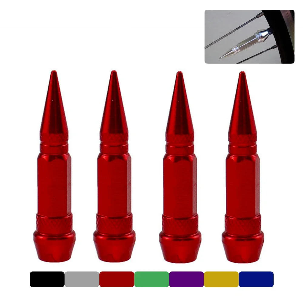 

4Pcs Universal Aluminum Car Styling Tunning Tire Valve Stem Cap Spike Shaped Bullet Metal Dust Covers Lid for Bicycle Motorcycle