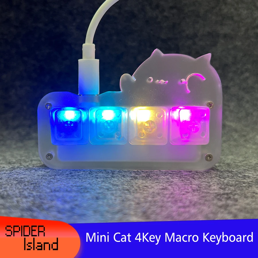 

Mini Cute Cat Keyboard 4 Key Crystal Switch with Transparent Keycap Acrylic RGB Programmable Macro Keyboard Mechanical Game