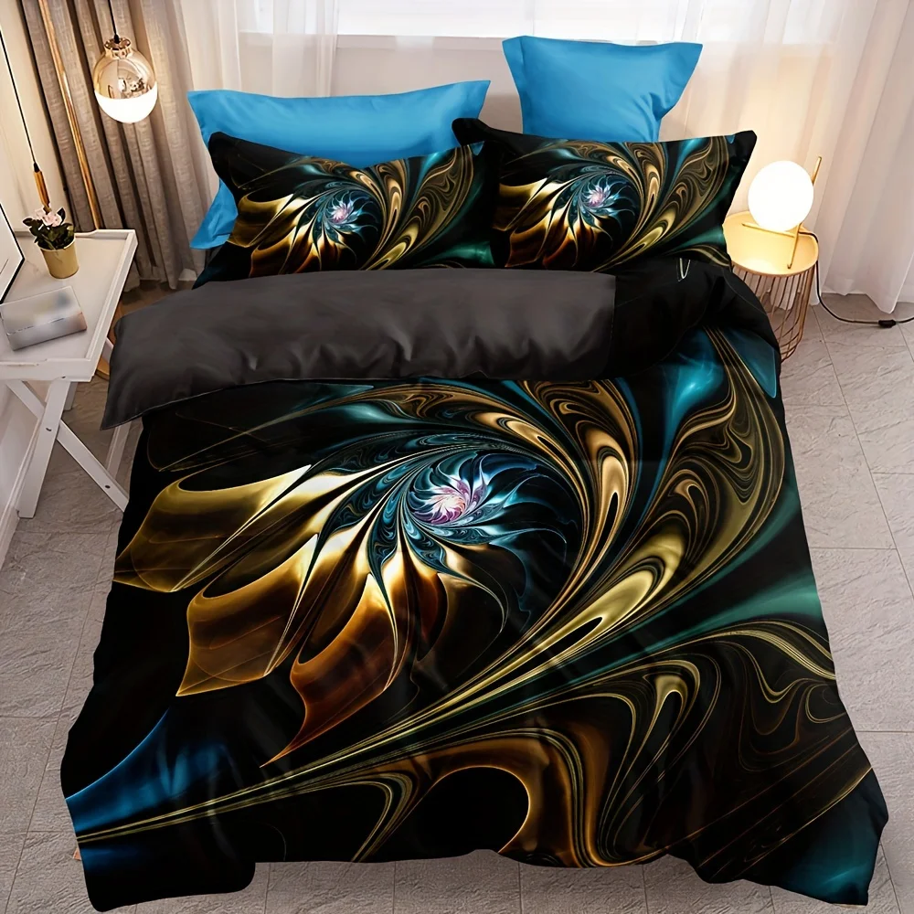 Imagem -02 - Modern Fashion Duvet Cover Grupo Cama Macia e Confortável Preto e Dourado Floral Capa de Edredão Fronha