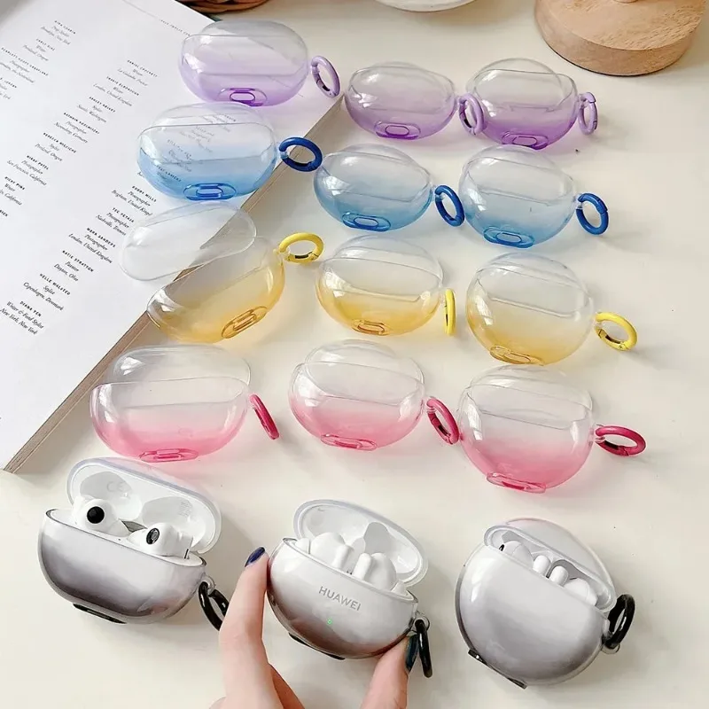 2024 Gradient Color Transparent Silicone Earphone Case For Huawei Freebuds 6i Charging Box Cover Freebuds 5i with Keyring