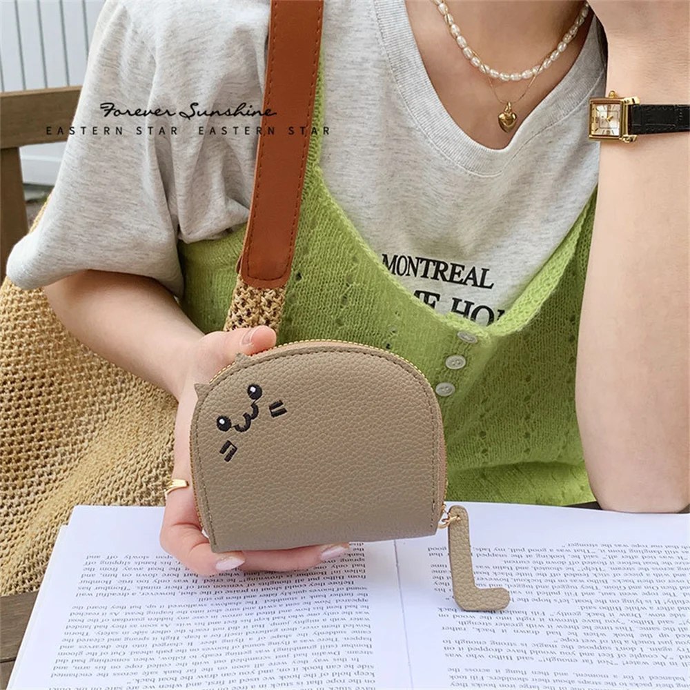 Women's Small Multi-Card Bag Cute Cat Cartoon Coin Purse Small Zipper Hand Bag Solid Color Leisure Travel Ultra-Light Purse