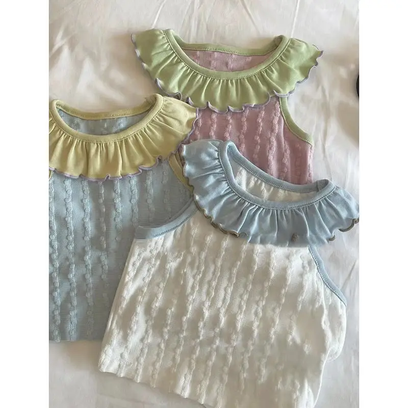 2025 Thin Summer Contrasting Vest Sleeveless Western-style Korean Version Versatile Girls' Top