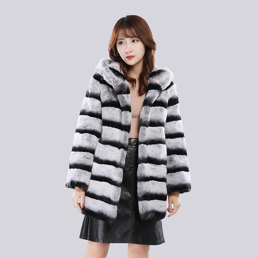 New Women Winter Warm Russian Lady 100% Natural Rex Rabbit Fur Hooded Coats Real Rex Rabbit Fur Jackets Hot Genuine Fur Overcoat