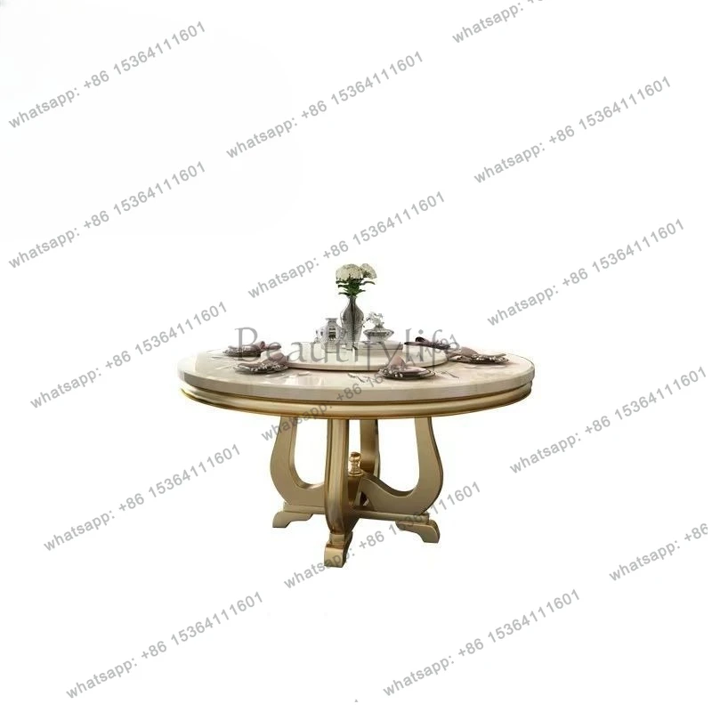 

Американский обеденный стол из массива дерева в стиле лёгкой роскоши, европейский обеденный стол с мраморной столешницей и стульями, обеденный стол с поворотным столом для дома.