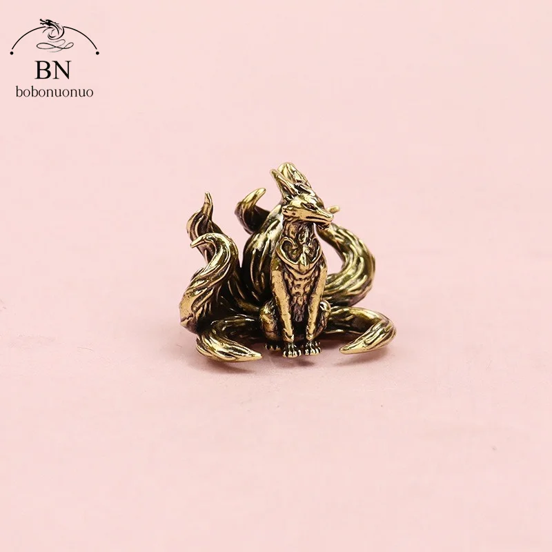 Miniature Antique Brass Lucky 7 Tails Fox Figurine Miniature Antique Brass Lucky Seven Tailed Fox Figurines Feng Shui Ornament