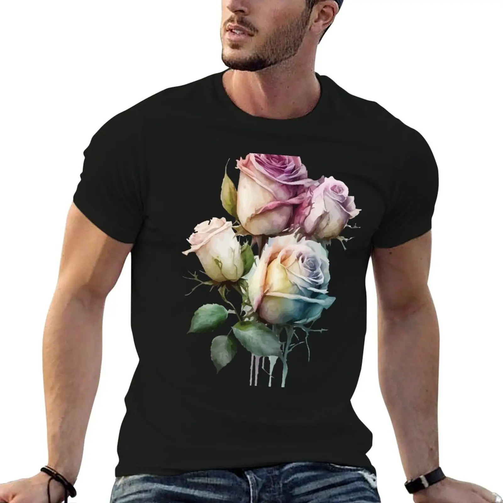 

A Bunch of White and Pink Roses - Watercolor Flowers T-Shirt shirts graphic tees graphic tee shirt plus size men clothing