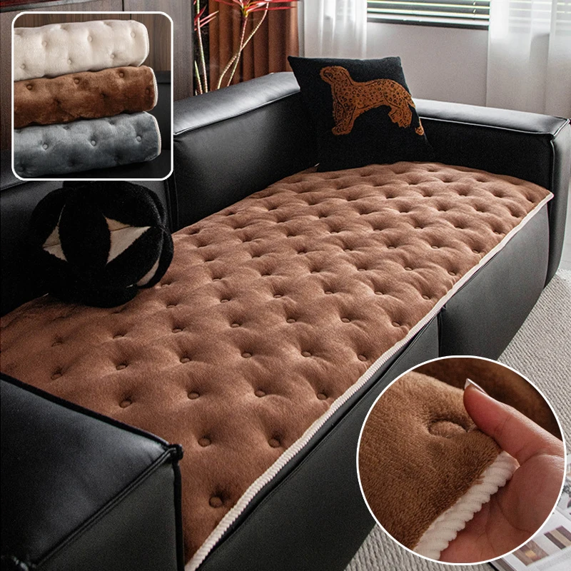

European Thick Plush Flannel Sofa Cushion Anti Slip Quilted Design Soft Wear Resistant Couch Mat for Home Living Room Decor