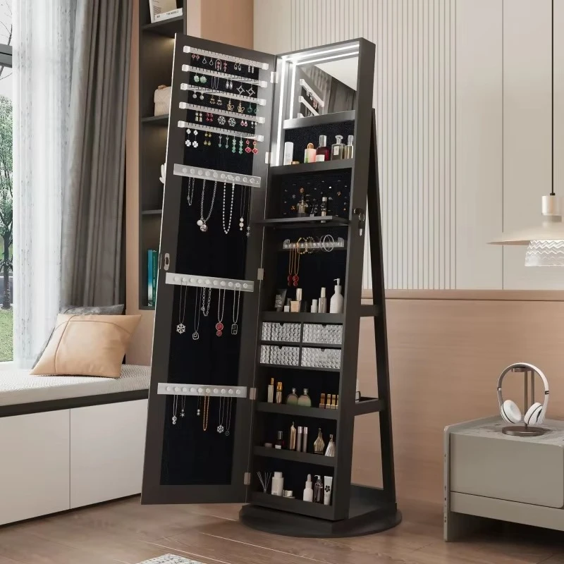 Hot Selling Dresser Jewelry Makeup Movable Rotation Big Mirror Lock Vanity Table Large Storage for Bedroom