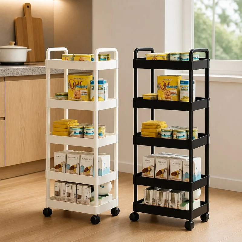 5-Tier Mobile Kitchen Cart with Wheels, Versatile Storage Rack for Fruits, Veggies, Snacks, and Books