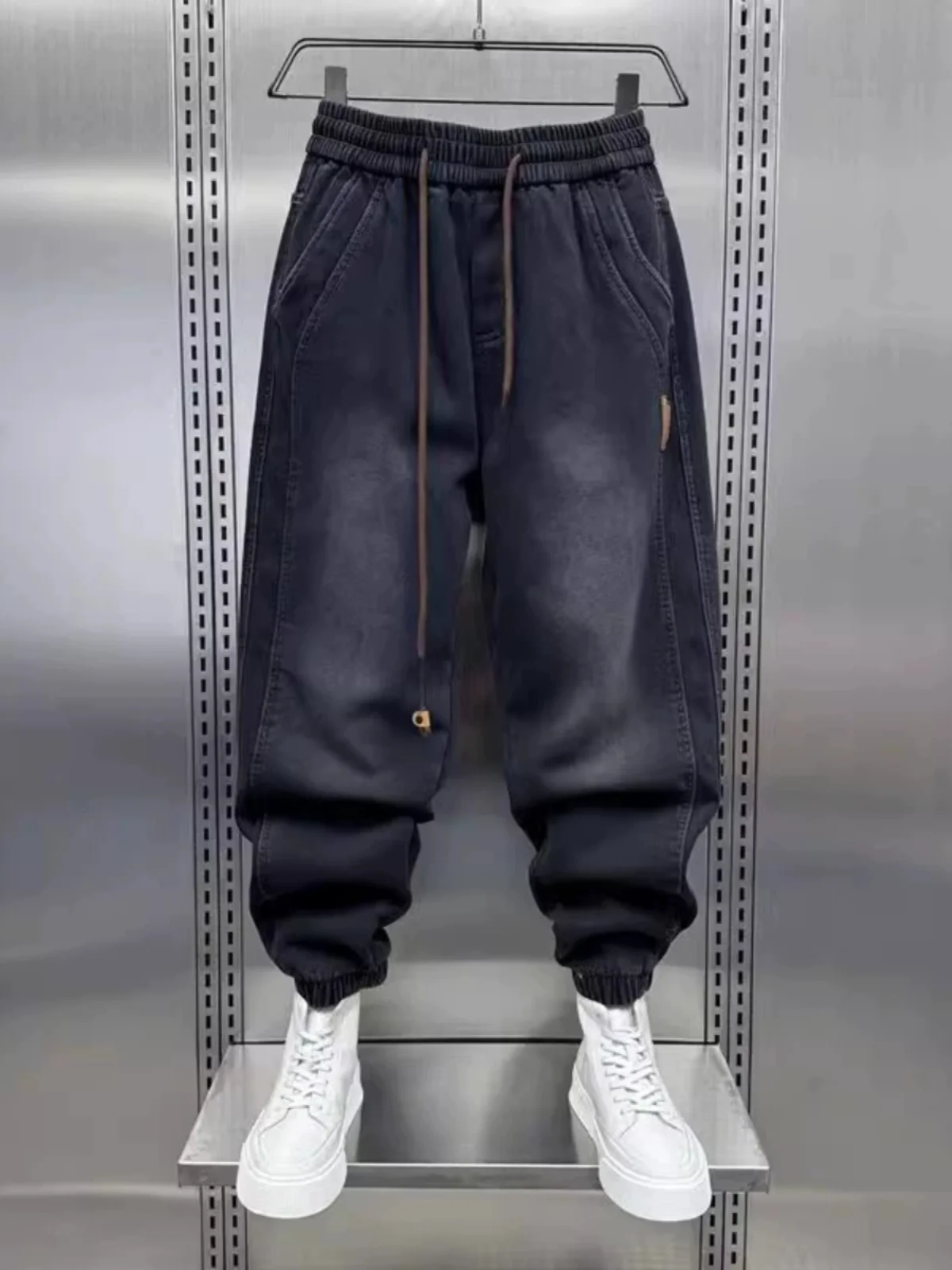 

Мужские джинсы карго свободного кроя в стиле Харадзюку, винтажные, летние, повседневные, с завязками на талии, с элементами пэчворка, зауженные к низу