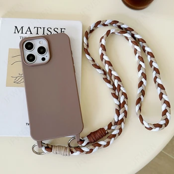 Crossbody kordon telefon kılıfı için iPhone 15 14 12 13 Mini 11 Pro Max artı şeker renk silikon yumuşak TPU arka kapak