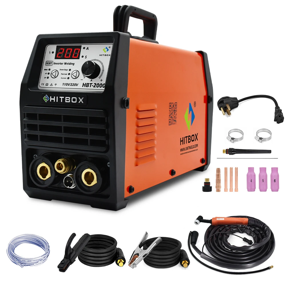 HITBOX HBT2000 High Strength Igbt 2 In 1 TIG ARC 110/220V DC TIG Dipulse 2T 4T Tig Welding Rotary Machine
