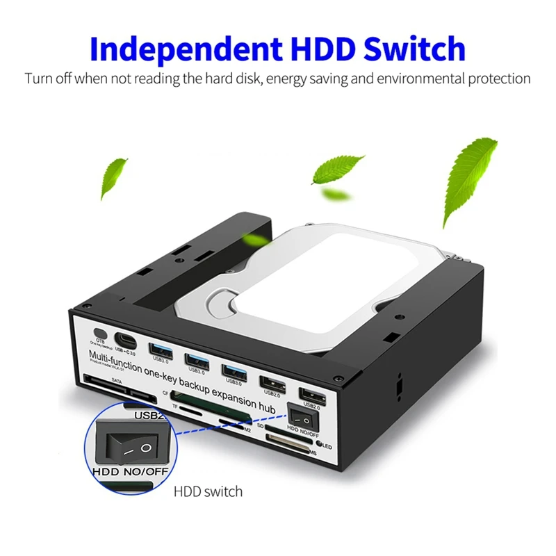 New 5.25 Inch Front Panel Expansion Hub With 3 USB3.0 2 USB2.0 Ports 5-In-1 Card Reader Support One-Key Backup Panel