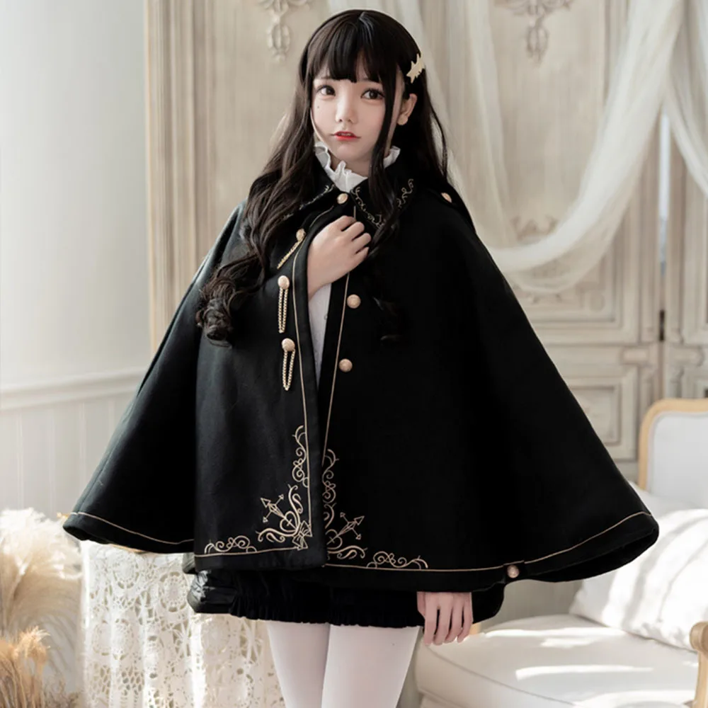 Imagem -04 - Japonês Harajuku Kawaii Menina Outono Inverno Escuro Lolita Manto Batwing Manga Gothic Lolita Cabolsa Retro Vitoriano Loli Poncho