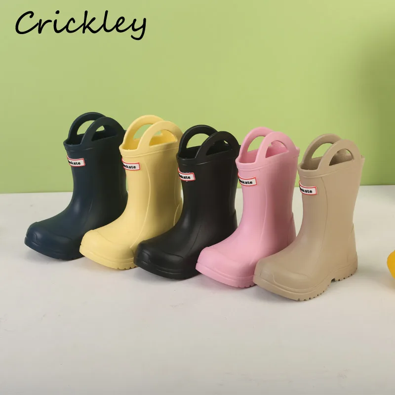 

2025 New Solid Kids Rainboots Spring Autumn EVA Waterproof Boys Girls Rain Boots Soft Anti Slip Children Rain Boots