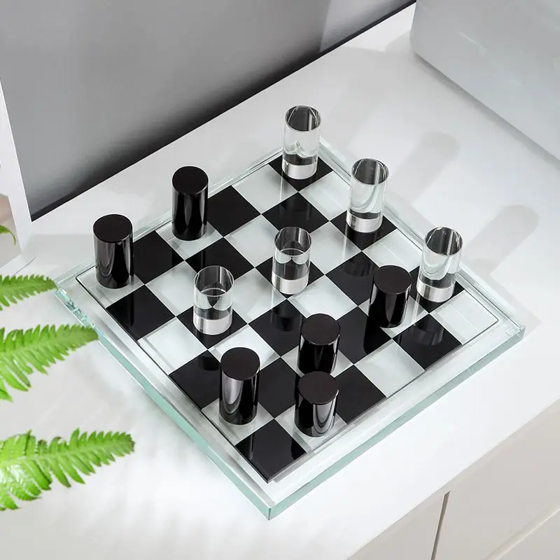 Black and white crystal chessboard chess pieces ornament hotel living room dining table Go soft decoration