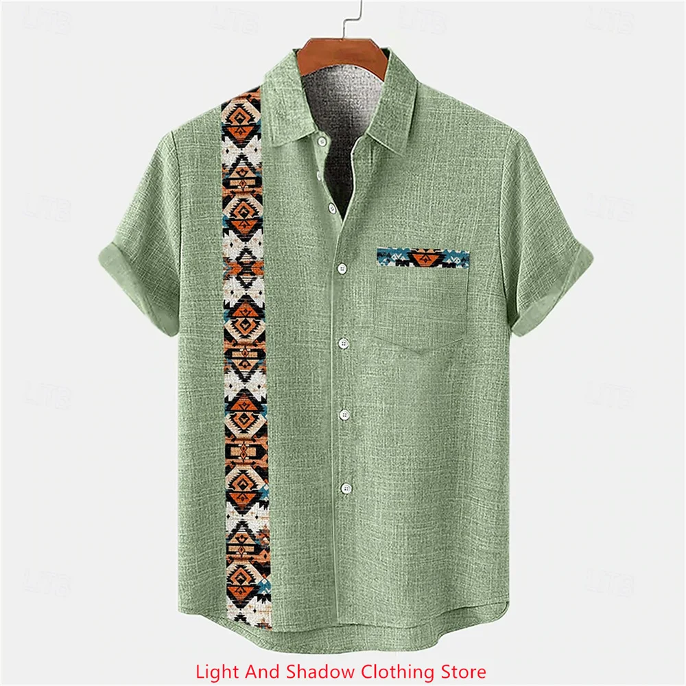 Linnen overhemd voor heren, Hawaiiaans casual overhemd, korte mouw, reverszak, hoogwaardige linnen top, snelle verzending