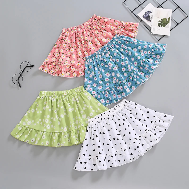 Kids Girls Print Flower Baby Girls Elastic Waist Chiffon Floral Skirt Casual Summer Girls Clothes