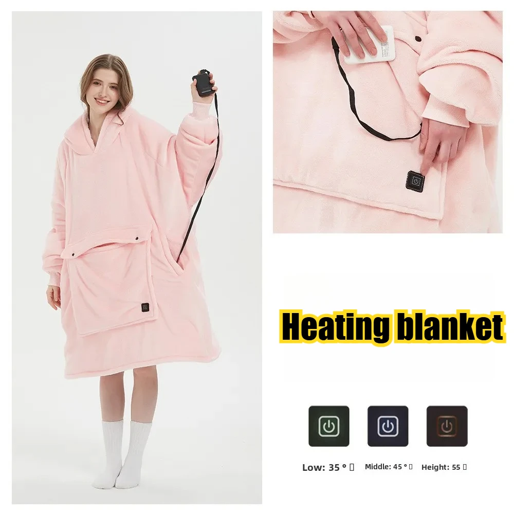 

Oversized Wearable Blanket Hoodie Sleeves Pocket Sherpa Fleece Warm Thick Plush Heating Hooded Sweatshirt for Home Lounge