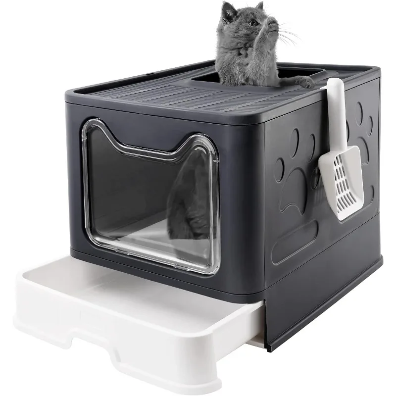 

Foldable Cat Litter Box with Lid, Extra Large, Drawer Type Cat Litter Pan Easy to Scoop & Low Tracking (20" L x 16" W x 15" H)