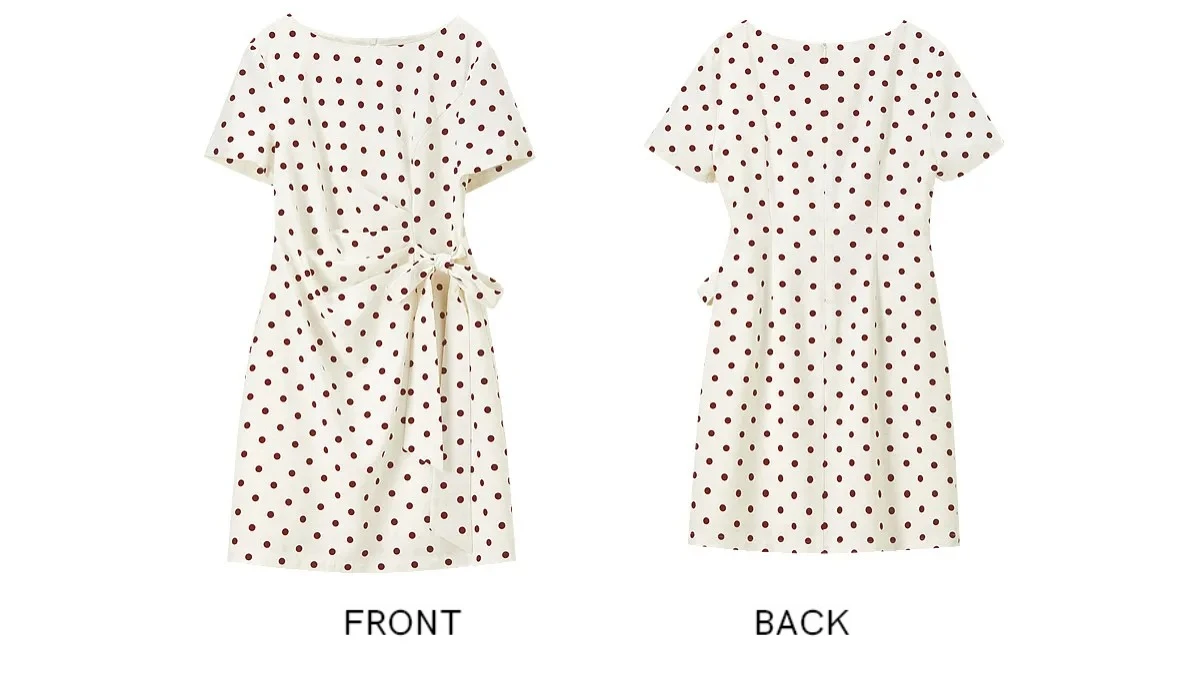 SENTUBILA Damen Französisches Polka-Dot-Kleid Leinen A-Linie Retro Mode Kurzarm Kurzes Kleid Damen Partykleidung 162LI7499 – Detail 25