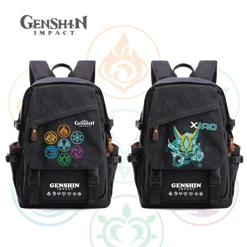 Plecak Genshin Impact Wysokiej Jakości Wytrzymała Torba Płócienna Xiao Paimon Kaedehara Kazuha Nadruk Plecak Szkolny dla Uczniów Plecaki Podróżne