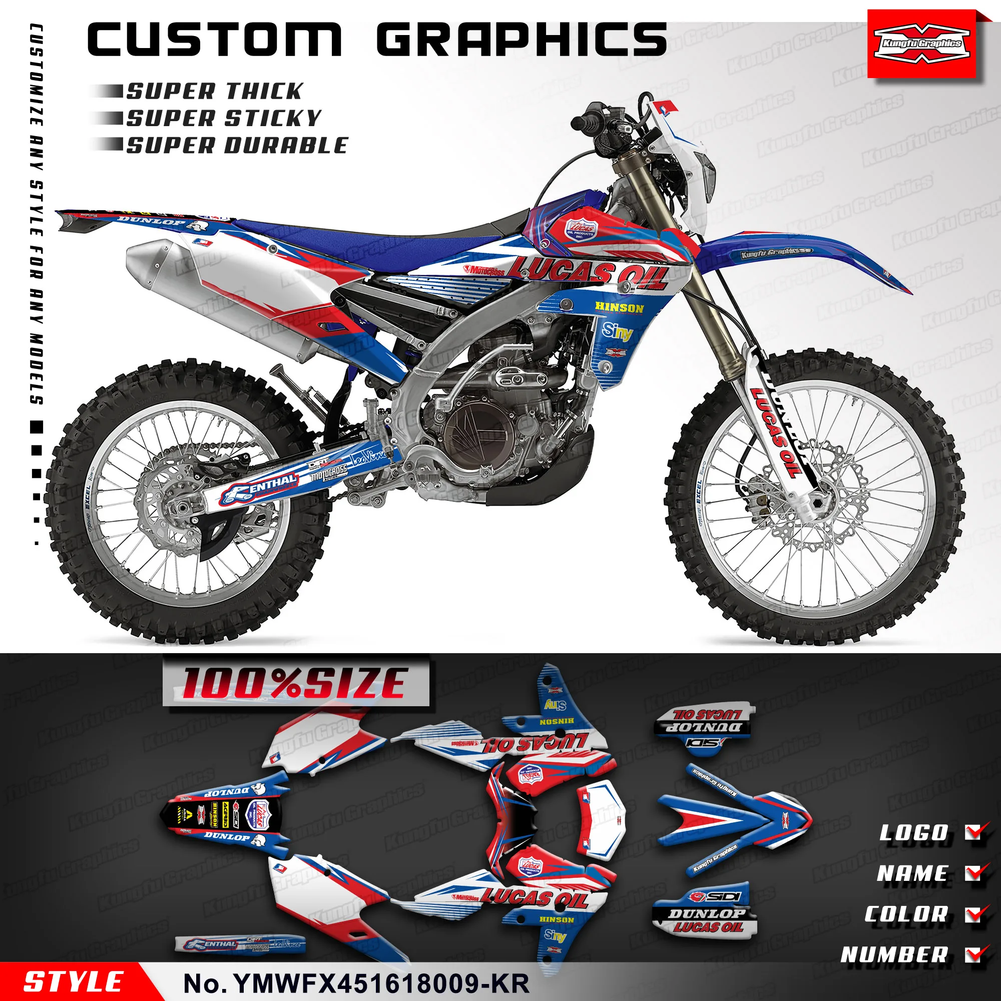 

KUNGFU GRAPHICS MX Stickers Custom Decal Kit for Yamaha WR450F YZ450FX 2016 2017 2018, YMWFX451618009-KR