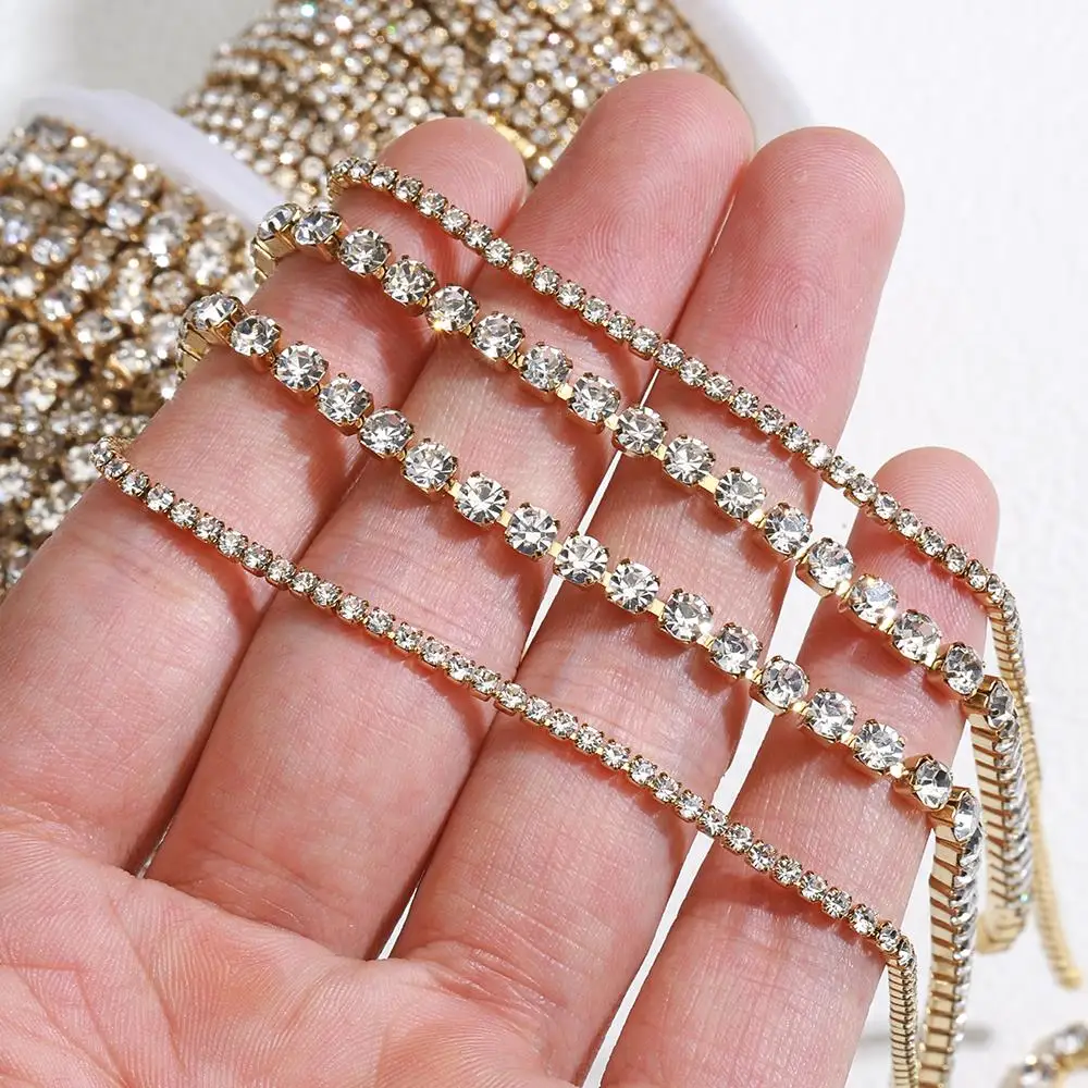 1Meter Stainless Steel Crystal Rhinestone Chain Sew-On Glue-On Trim Cup Chains for DIY Clothing Bag Decorative Chain image 2