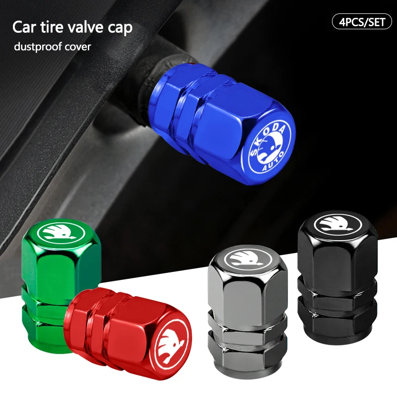 Cubierta de vástago de aire para rueda de coche, válvula de neumático, tapa antipolvo para Skoda Octavia Superb Rapid Kodiaq Yeti Karoq Fabia Scala Kamiq Enyaq