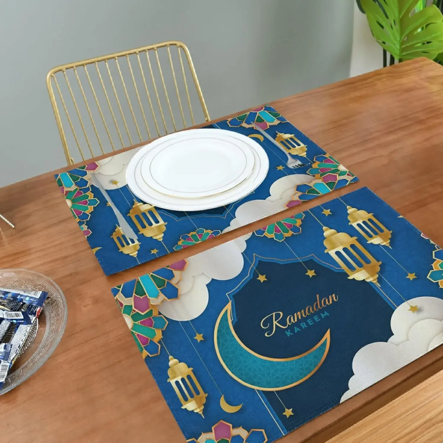 

1Pcs Ramadan Kareem Linen Placemat Kitchen Table Decor Eid Mubarak Heat Resistant Placemats for Dining Table Washable Table Mats