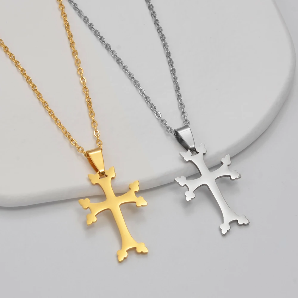 Anniyo Armenians Cross Pendant Necklaces For Women Girls Stainless Steel Armenia Jewelry  #324221