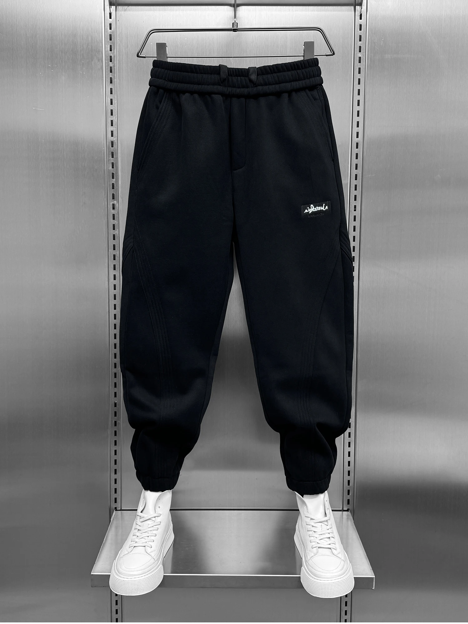 

Men's Fce Lined Casual Thiened Winter Sports Pants 2023 New Sle Trendy Streetwear Straight Leg Long Pants for Young Men